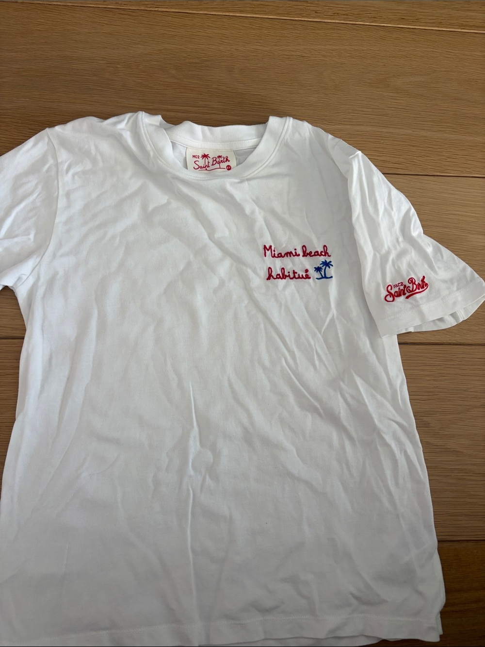 MC2 Saint Barth White Tee with Red & Blue Embroidery